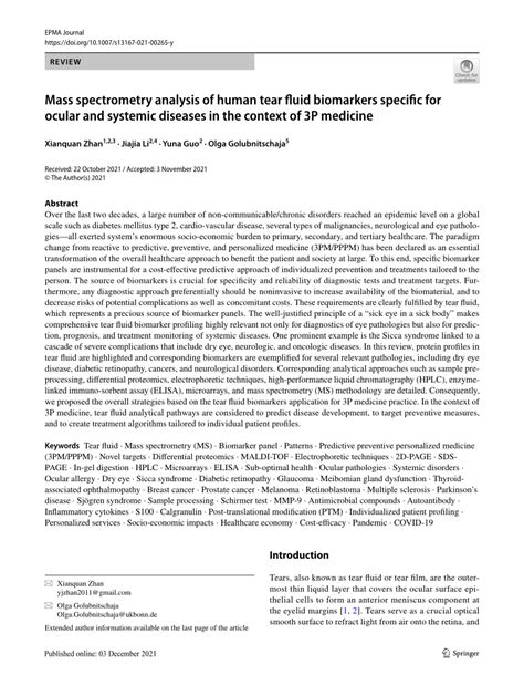 Mass spectrometry analysis of human tear fluid biomarkers 